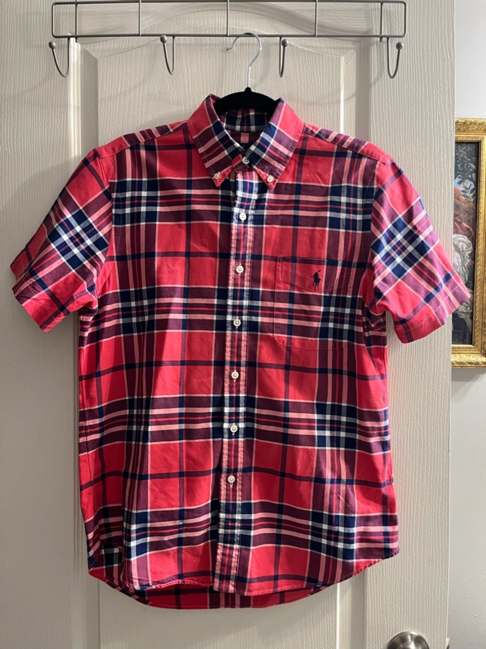 Ralph Lauren Red and Navy Plaid Short-Sleeve Button-Down Shirt